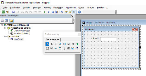Eine Userform in Excel erstellen.